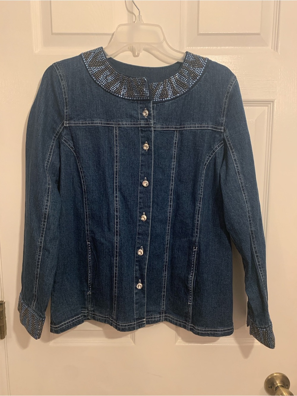 Quacker Factory Embellished Denim Jacket Size XS